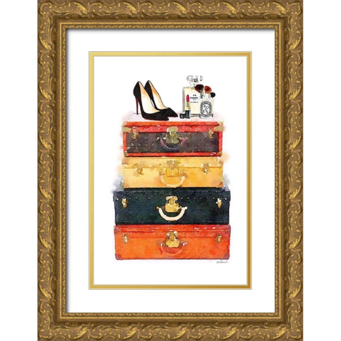 Makeup Luggage Gold Ornate Wood Framed Art Print with Double Matting by Greenwood, Amanda