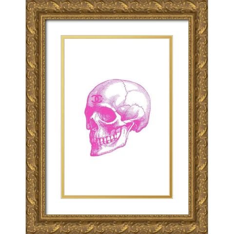 Pink Skull Gold Ornate Wood Framed Art Print with Double Matting by Greenwood, Amanda