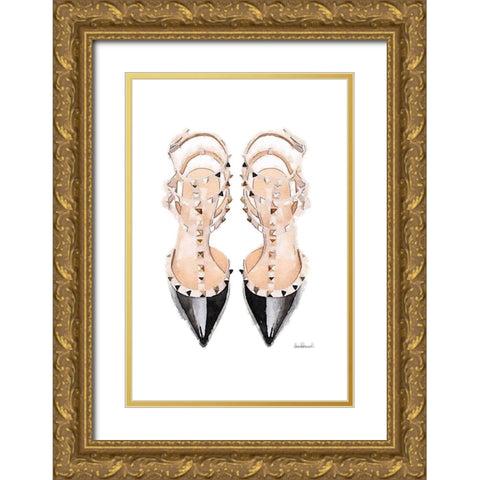 Black Stud Shoes Gold Ornate Wood Framed Art Print with Double Matting by Greenwood, Amanda