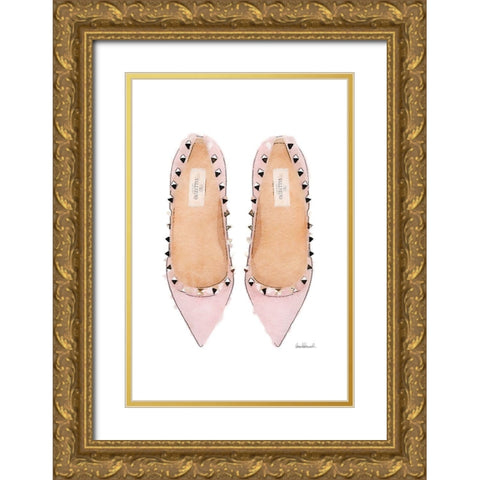 Pink Stud Shoes Gold Ornate Wood Framed Art Print with Double Matting by Greenwood, Amanda