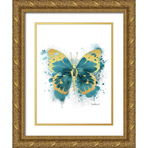 Butterfly Gold and Indigo Gold Ornate Wood Framed Art Print with Double Matting by Greenwood, Amanda