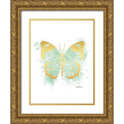 Butterfly Gold and Mint Gold Ornate Wood Framed Art Print with Double Matting by Greenwood, Amanda