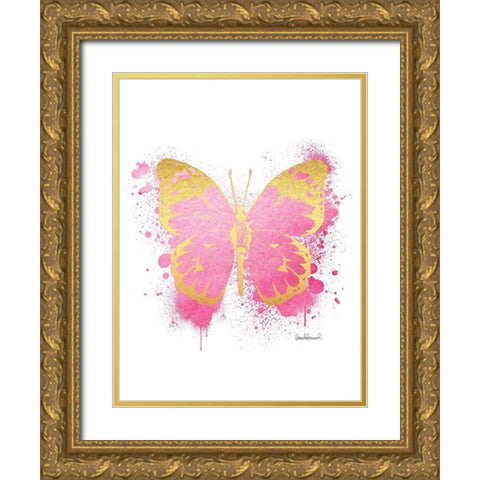 Butterfly Gold and Pink Gold Ornate Wood Framed Art Print with Double Matting by Greenwood, Amanda