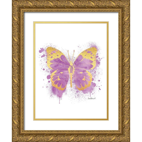 Butterfly Gold and Purple Gold Ornate Wood Framed Art Print with Double Matting by Greenwood, Amanda