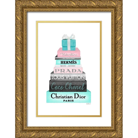 Gift Box Bookstack Gold Ornate Wood Framed Art Print with Double Matting by Greenwood, Amanda