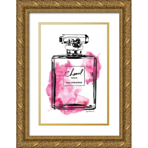Black Bottle Bright Pink Gold Ornate Wood Framed Art Print with Double Matting by Greenwood, Amanda