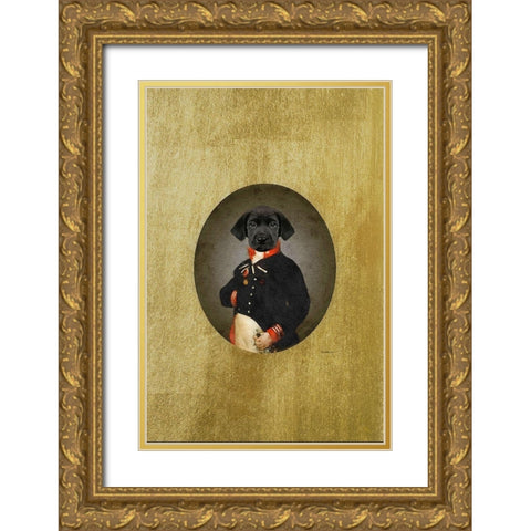 All Dressed up Labrador Gold Ornate Wood Framed Art Print with Double Matting by Amanda Greenwood