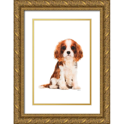 King Charles Spaniel Puppy Gold Ornate Wood Framed Art Print with Double Matting by Amanda Greenwood