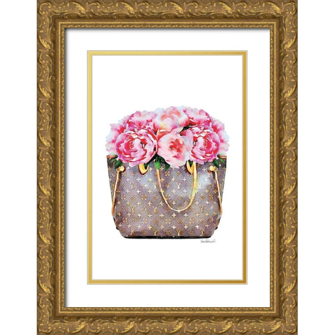 Pink Peony Bag Gold Ornate Wood Framed Art Print with Double Matting by Amanda Greenwood