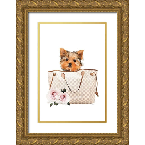 Fashion Bag with Yorkie Gold Ornate Wood Framed Art Print with Double Matting by Amanda Greenwood