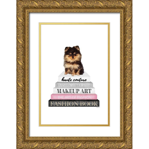 Yorkie Bookstack III Gold Ornate Wood Framed Art Print with Double Matting by Amanda Greenwood