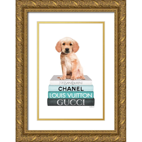 Bookstack Teal Golden Gold Ornate Wood Framed Art Print with Double Matting by Amanda Greenwood