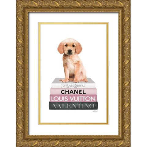Bookstack Pink Golden Gold Ornate Wood Framed Art Print with Double Matting by Amanda Greenwood