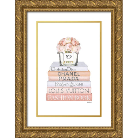 Bookstack Peach Rose Vase II Gold Ornate Wood Framed Art Print with Double Matting by Amanda Greenwood