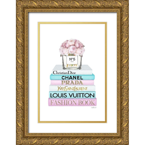 Bookstack Pink Roses Vase Gold Ornate Wood Framed Art Print with Double Matting by Amanda Greenwood