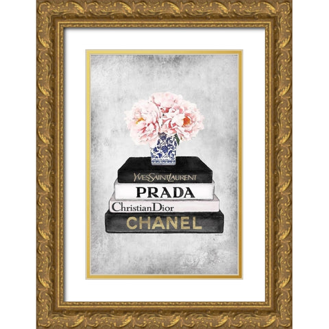 Bookstack Pink Peony Vase Gold Ornate Wood Framed Art Print with Double Matting by Amanda Greenwood