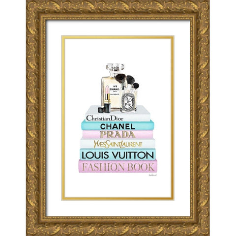 Perfume Book Stack Gold Ornate Wood Framed Art Print with Double Matting by Amanda Greenwood
