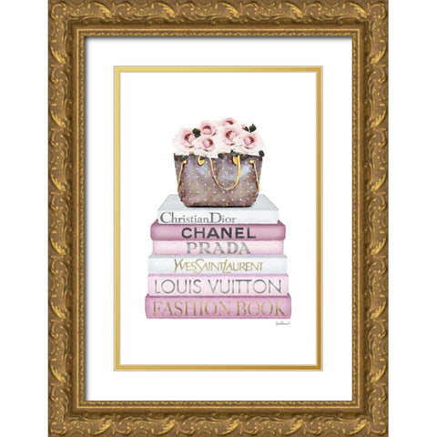 Pink Rose Bag Gold Ornate Wood Framed Art Print with Double Matting by Amanda Greenwood