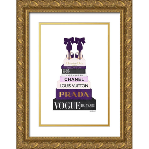 Bookstack Purple Gold Ornate Wood Framed Art Print with Double Matting by Amanda Greenwood
