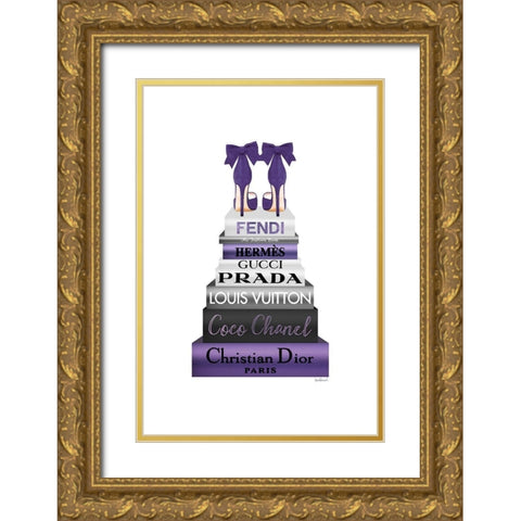 Bookstack Purple II Gold Ornate Wood Framed Art Print with Double Matting by Amanda Greenwood