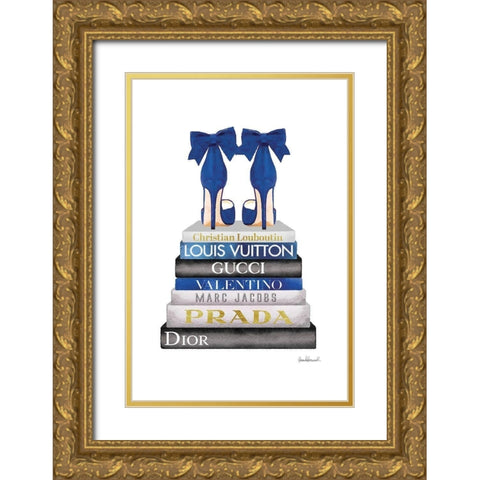 Bookstack Navy Gold Ornate Wood Framed Art Print with Double Matting by Amanda Greenwood