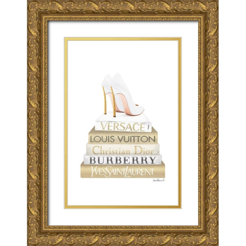 Bookstack Gold Gold Ornate Wood Framed Art Print with Double Matting by Amanda Greenwood