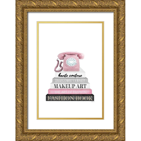 Telephone Bookstack II Gold Ornate Wood Framed Art Print with Double Matting by Amanda Greenwood