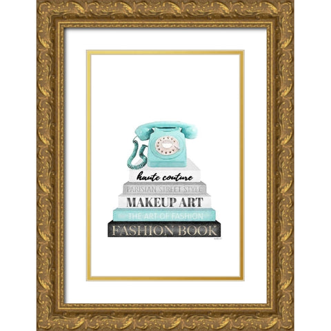 Telephone Bookstack  III Gold Ornate Wood Framed Art Print with Double Matting by Amanda Greenwood