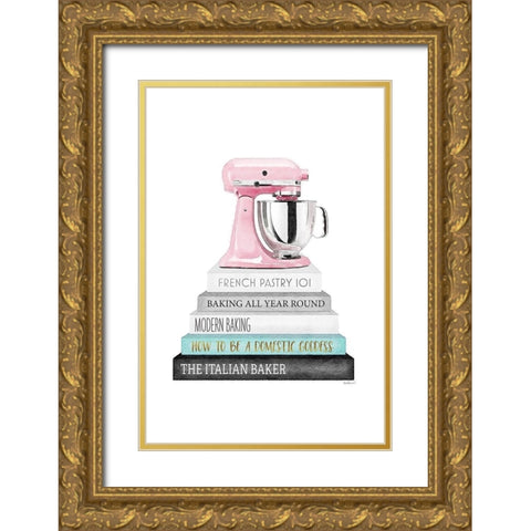 Mixer Bookstack Gold Ornate Wood Framed Art Print with Double Matting by Amanda Greenwood