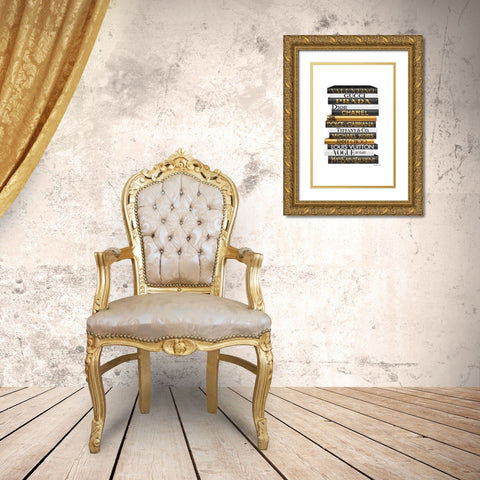 Tall Golden Bookstack Gold Ornate Wood Framed Art Print with Double Matting by Amanda Greenwood