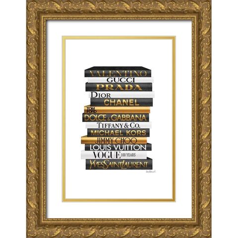 Tall Golden Bookstack Gold Ornate Wood Framed Art Print with Double Matting by Amanda Greenwood