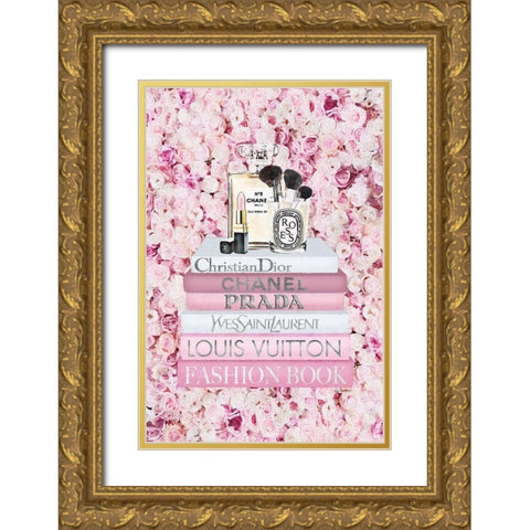 Bookstack Peony Pink Gold Ornate Wood Framed Art Print with Double Matting by Amanda Greenwood