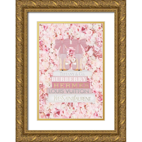 Bookstack Pink shoes Gold Ornate Wood Framed Art Print with Double Matting by Amanda Greenwood