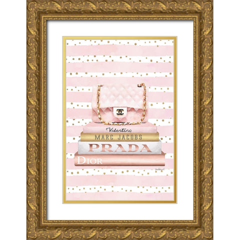 Bookstack PInk Bag II Gold Ornate Wood Framed Art Print with Double Matting by Amanda Greenwood