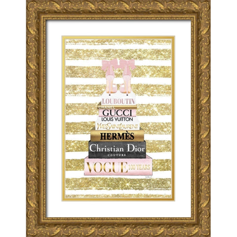 Bookstack Pink Shoes III Gold Ornate Wood Framed Art Print with Double Matting by Amanda Greenwood