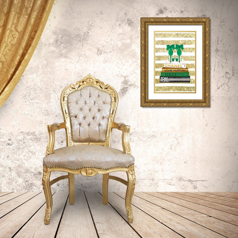 Bookstack Green Heel Gold Ornate Wood Framed Art Print with Double Matting by Amanda Greenwood