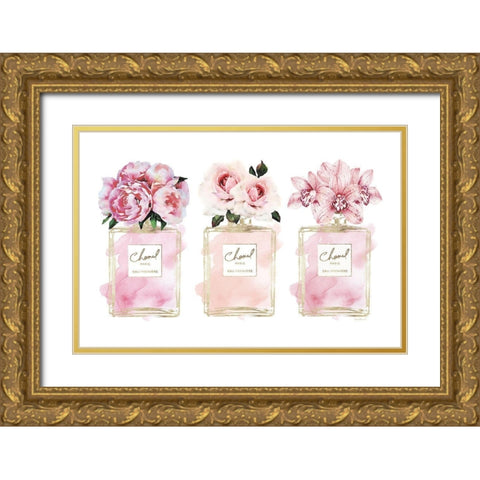 Perfume Bottle Bouquets XXI Gold Ornate Wood Framed Art Print with Double Matting by Greenwood, Amanda