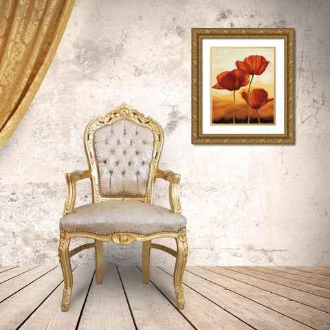 Poppies in Sunlight I Gold Ornate Wood Framed Art Print with Double Matting by Kahn, Andrea