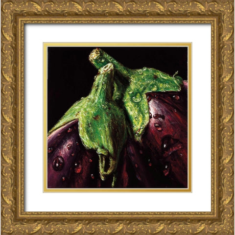 Aubergines Gold Ornate Wood Framed Art Print with Double Matting by AlmaCh