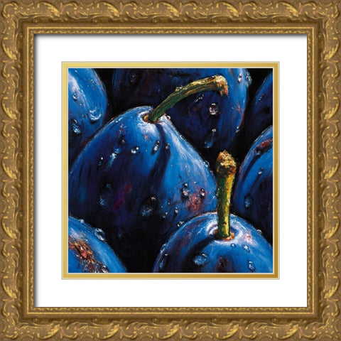 Plums Gold Ornate Wood Framed Art Print with Double Matting by AlmaCh