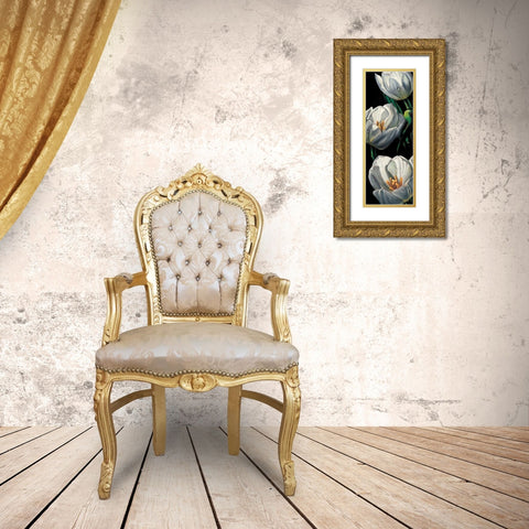 Dewdrop Tulips Gold Ornate Wood Framed Art Print with Double Matting by AlmaCh