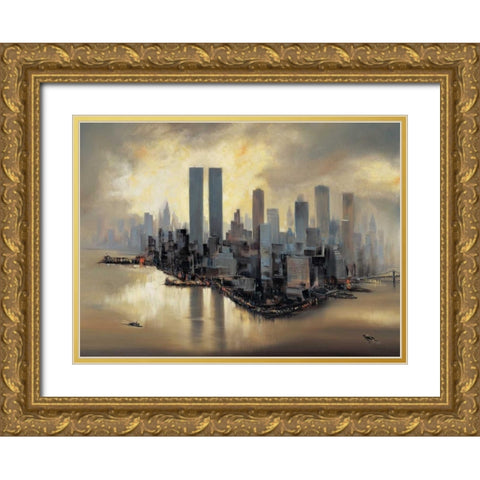 Reflections of Manhattan Gold Ornate Wood Framed Art Print with Double Matting by Moore, Alexander