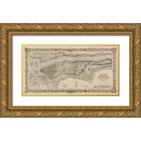 City and Country of New York 1 Gold Ornate Wood Framed Art Print with Double Matting by Stiles, S.