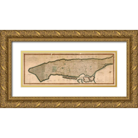 New York and the Island of Man Gold Ornate Wood Framed Art Print with Double Matting by Maverick, P.