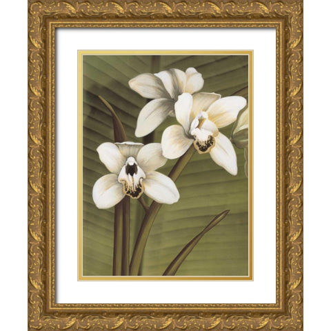 Orchid with Palm I Gold Ornate Wood Framed Art Print with Double Matting by Trivelli, Andrea