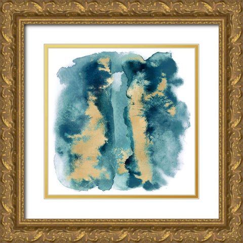 Teal Mist with Gold I Gold Ornate Wood Framed Art Print with Double Matting by Riley, Bella