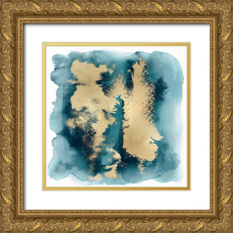 Teal Mist with Gold II Gold Ornate Wood Framed Art Print with Double Matting by Riley, Bella