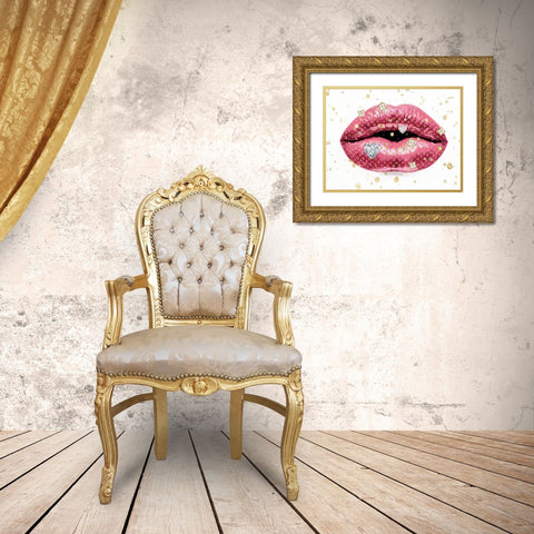 Luxury Lips Pink Gold Ornate Wood Framed Art Print with Double Matting by Blake, Madeline