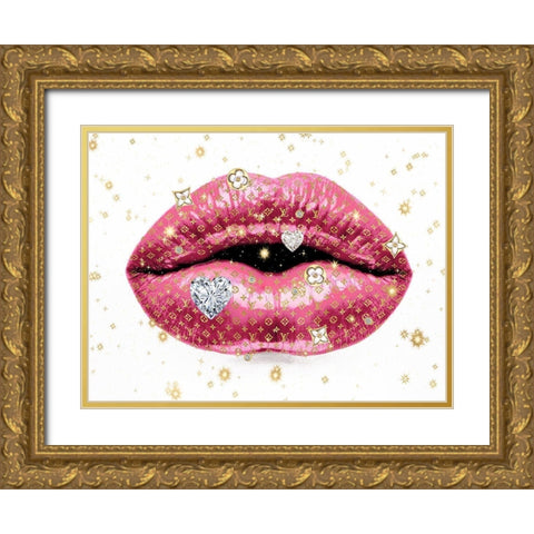 Luxury Lips Pink Gold Ornate Wood Framed Art Print with Double Matting by Blake, Madeline