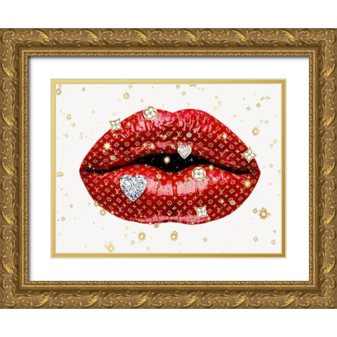 Luxury Lips Red Gold Ornate Wood Framed Art Print with Double Matting by Blake, Madeline